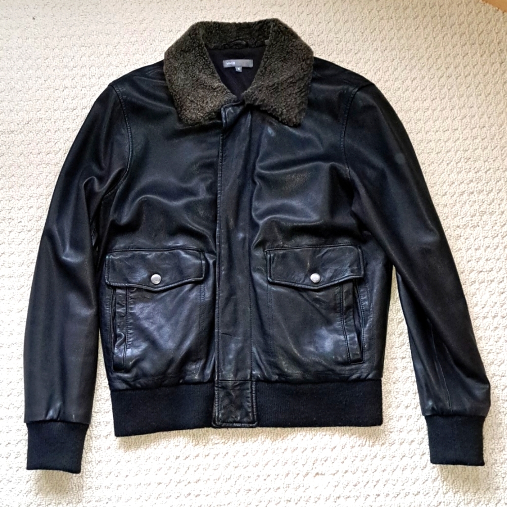 VINCE. Lambskin leather flight aviator bomber jacket.